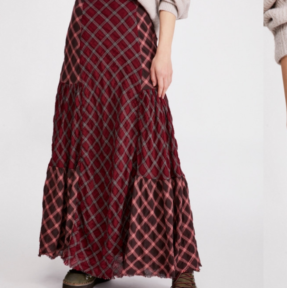 Free People Prairie Dreams Plaid Maxi Skirt